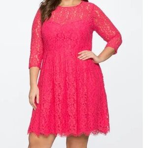 Eloquii Plus Size Pink Lined Lace Dress